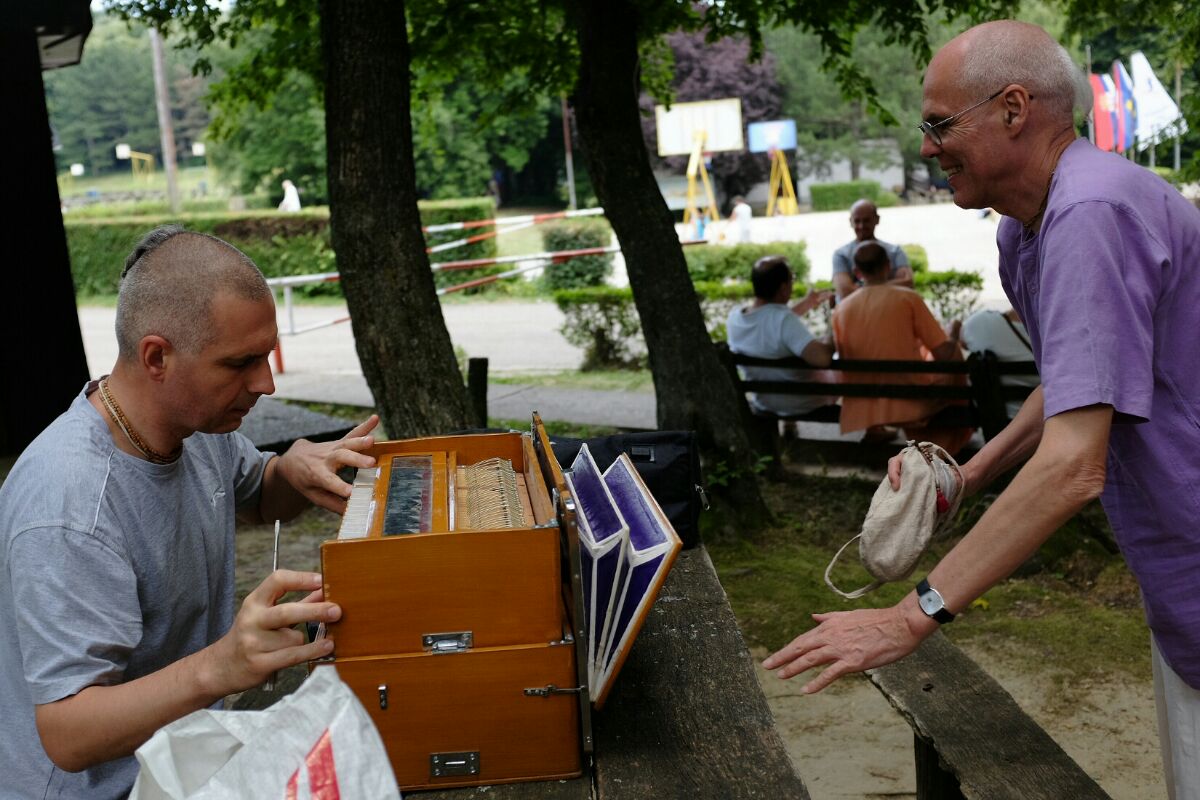 Deva das with HG Rohinisuta Prabhu at Serbian summer camp